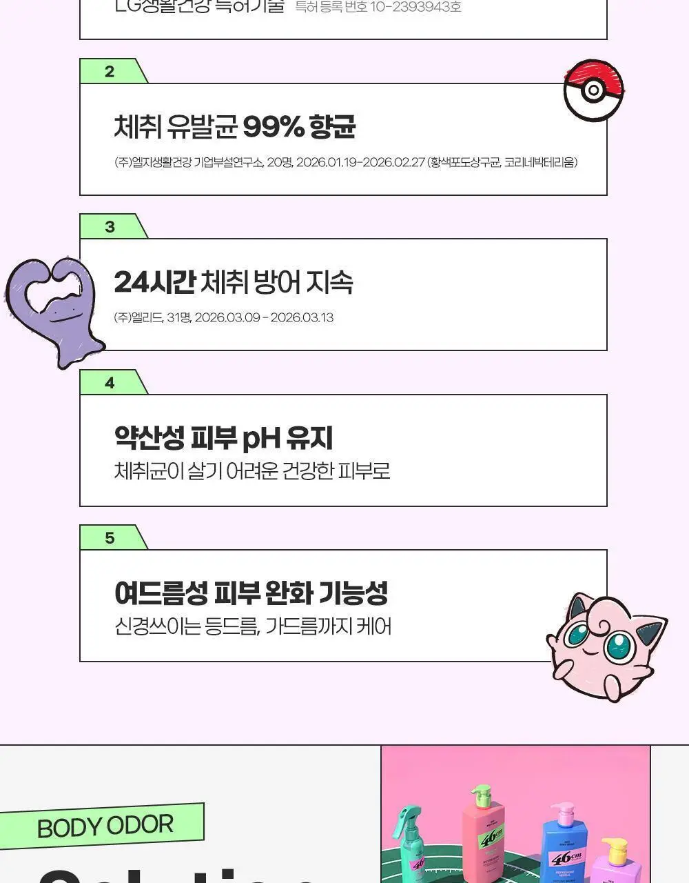 [포켓몬에디션/5월 올영픽] 46cm 체취 솔루션 데오드란트 바디워시 720ml 4종 택1 (샤워글러브/백팩키링증정) 상세페이지 12